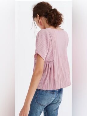 Madewell-Mauve-Rosy-Pink-Pleated-Flutter Sleeve-Textured Blouse-Elevated-S